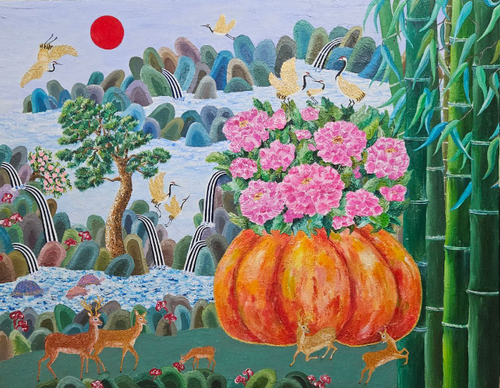 박도희, '연가(戀歌) 25-8', 나무패널 위에 혼합재료, 116.8x91(2025). 작가 제공