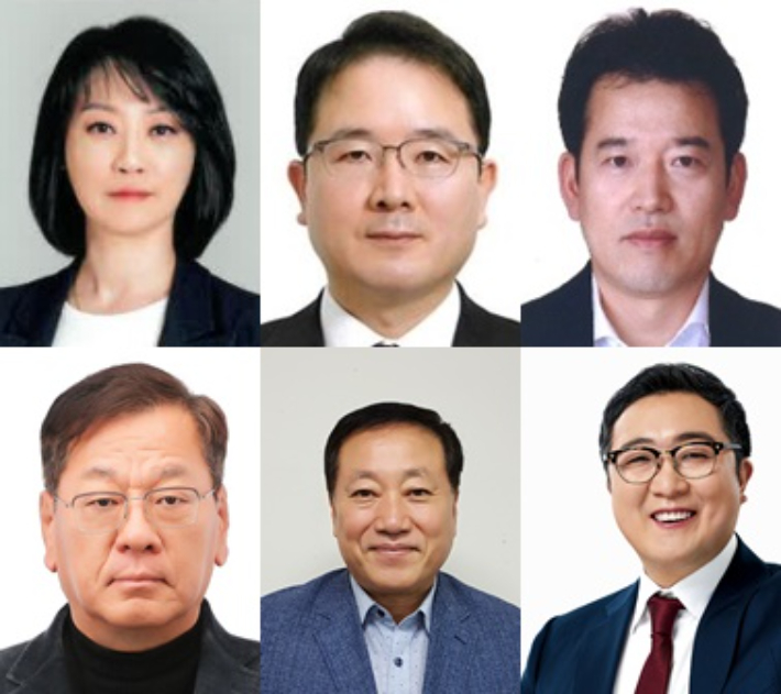 (위에서부터 시계 방향) 전진영 시 정책수석보좌관,  김민수 시 정책기획보좌관, 원영일 시 대변인, 전성하 시 미래전략보좌관, 이치우 시 대외협력보좌관, 박광명 시 대외총괄보좌관. 부산시 제공 