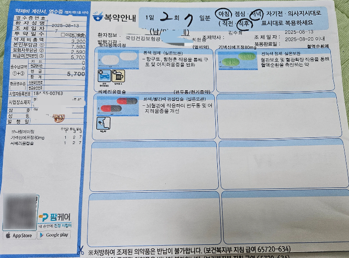 약정보와 투약정보가 인쇄된 약봉투. 자료사진