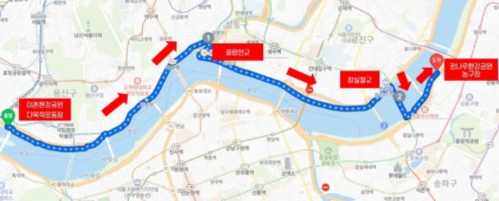 '스포츠 자전거 라이딩' 18km 코스. 서울시체육회 SNS 캡처 