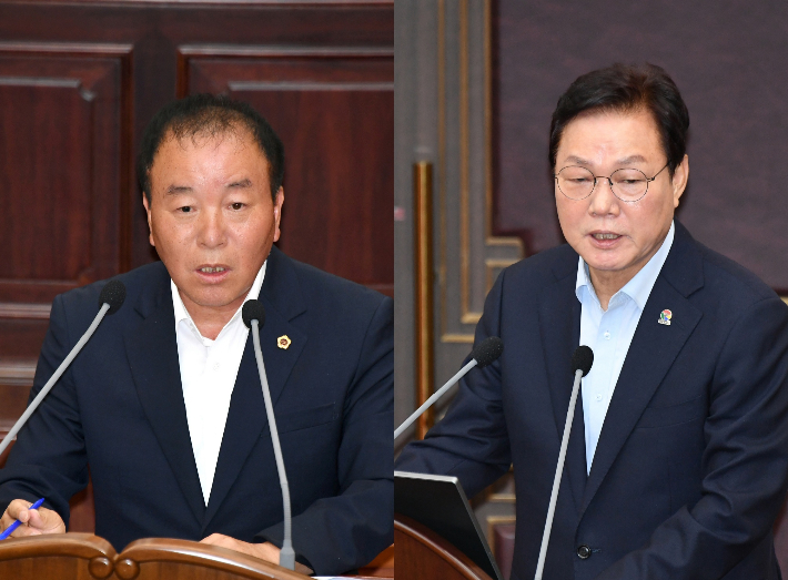 이춘덕 경남도의원과 박완수 경남지사. 경남도의회 제공