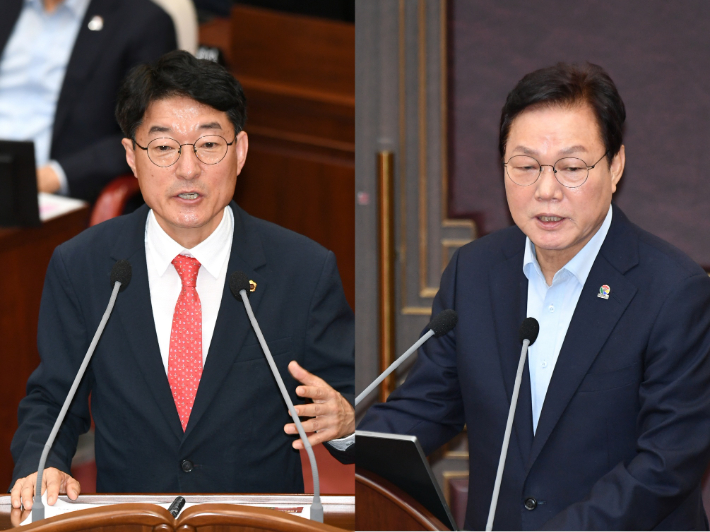 김순택 경남도의원과 박완수 경남지사. 경남도의회 제공 