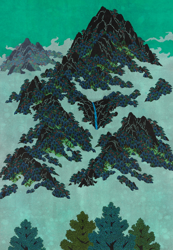 허준, '구름속의 산책 #1', 종이에 먹,아크릴, 162x112cm(2012). 토포하우스 제공