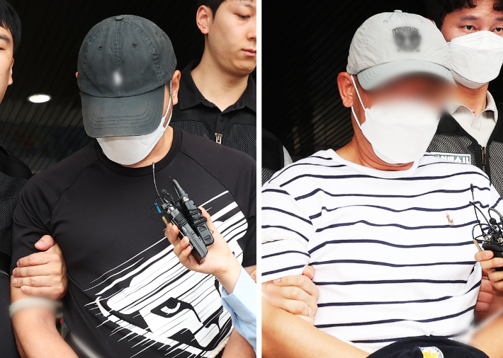 KT 무단 소액결제 사건의 피의자인 중국 국적 남성 A씨(왼쪽)와 B씨. 연합뉴스
