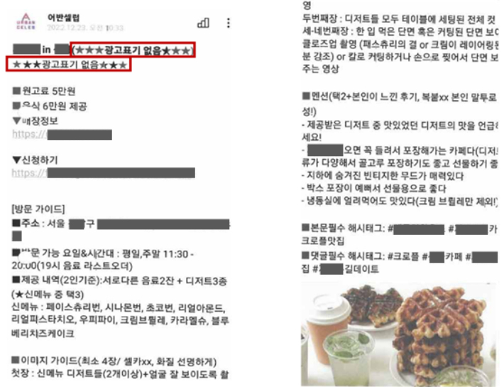 인플루언서들에게 광고 모집부터 '광고표기 없음' 지침. 공정위 제공