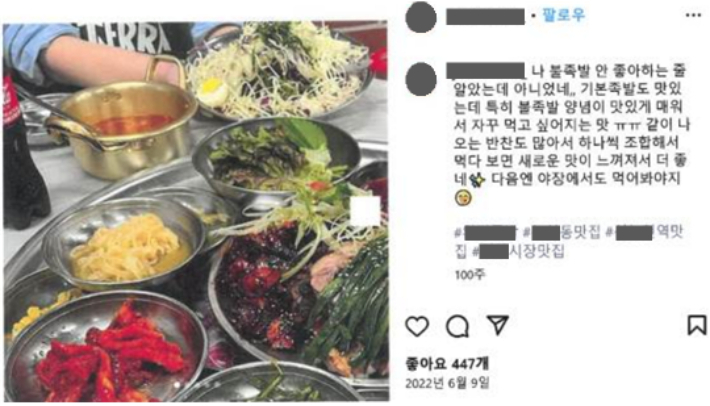 실제 광고임에도 광고표기가 없는 SNS 게시물. 공정위 제공