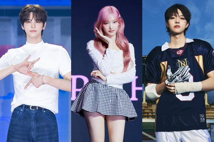 왼쪽부터 투어스 신유, 아이브 이서, 앤팀 의주. 각 소속사 제공