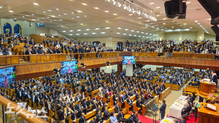 대한예수교장로회 통합 총회 110회 총회가 열리고 있는 서울 중구 영락교회. 송주열 기자