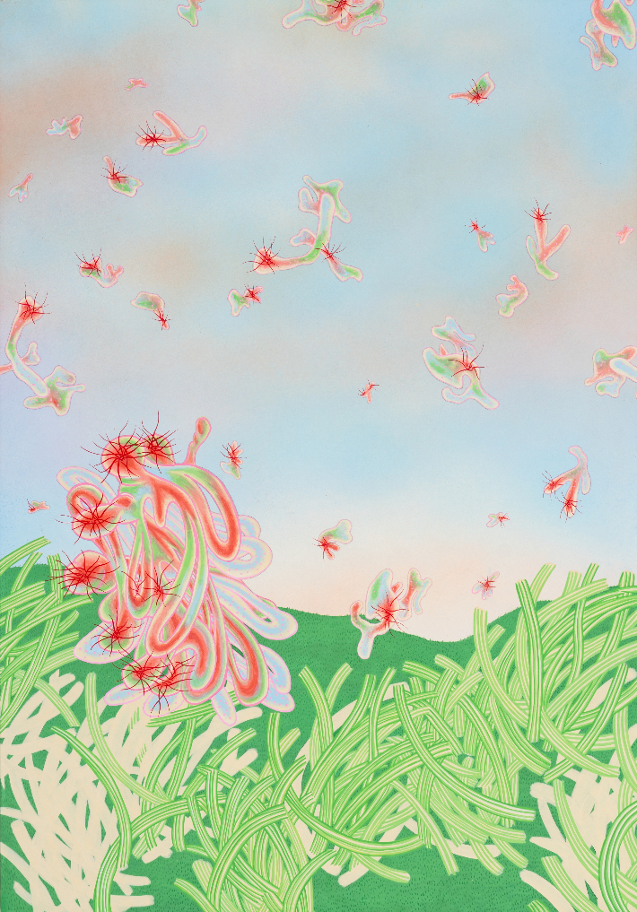 조주현, '마인드스케이프 Mindscape-31122024', 장지에 채색, 100 x 70cm(2024). 페이토 갤러리 제공