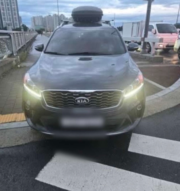 광주 첨단대교 인도를 주행한 SUV 차량. SNS 캡처