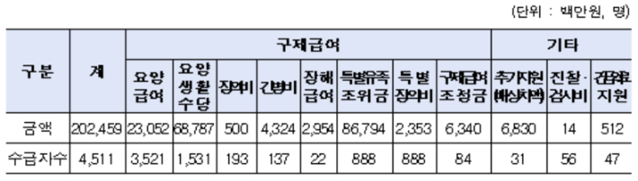구제급여 종류별 지원현황. 환경부 제공