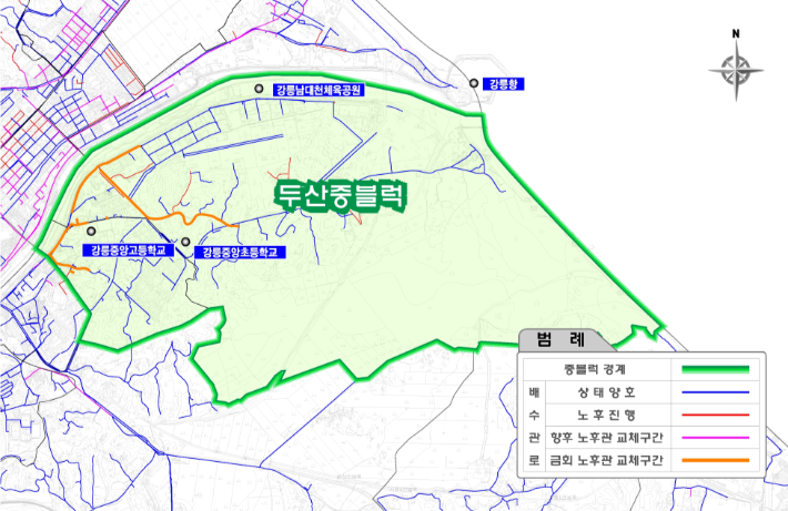 노후 상수도관 계획 평면도. 강릉시 제공
