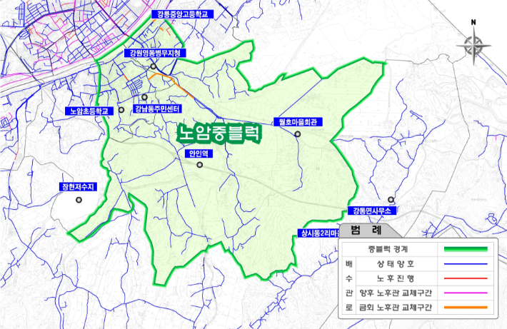 노후 상수도관 계획 평면도. 강릉시 제공