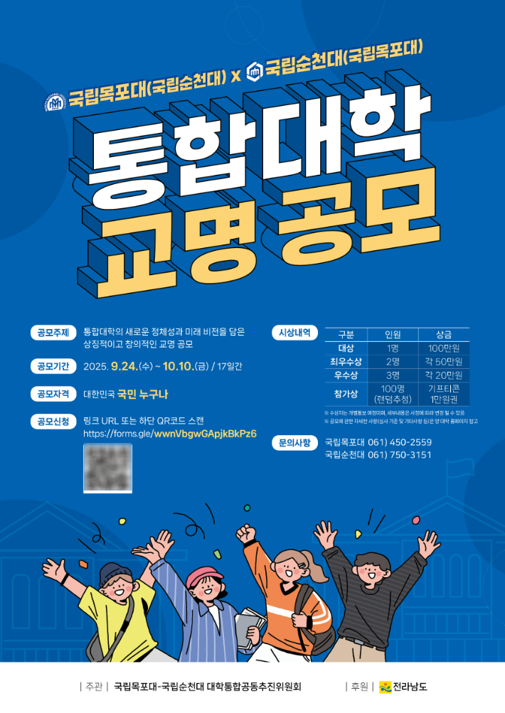 통합대학 교명 공모 포스터. 전라남도 제공
