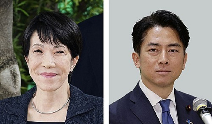 일본 집권 자민당 총재 선거에서 양강 구도를 형성하고 있는 다카이치 사나에 전 경제안보담당상(왼쪽)과 고이즈미 신지로 농림수산상. 연합뉴스