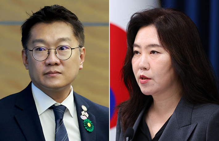 김남준 신임 대통령실 대변인(왼쪽)과 강유정 대변인. 연합뉴스