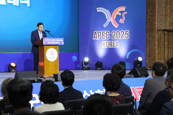 2025년 APEC 정상회의 의료지원단 발대식에서 주낙영 경주시장이 인사말을 하고 있다. 경주시 제공