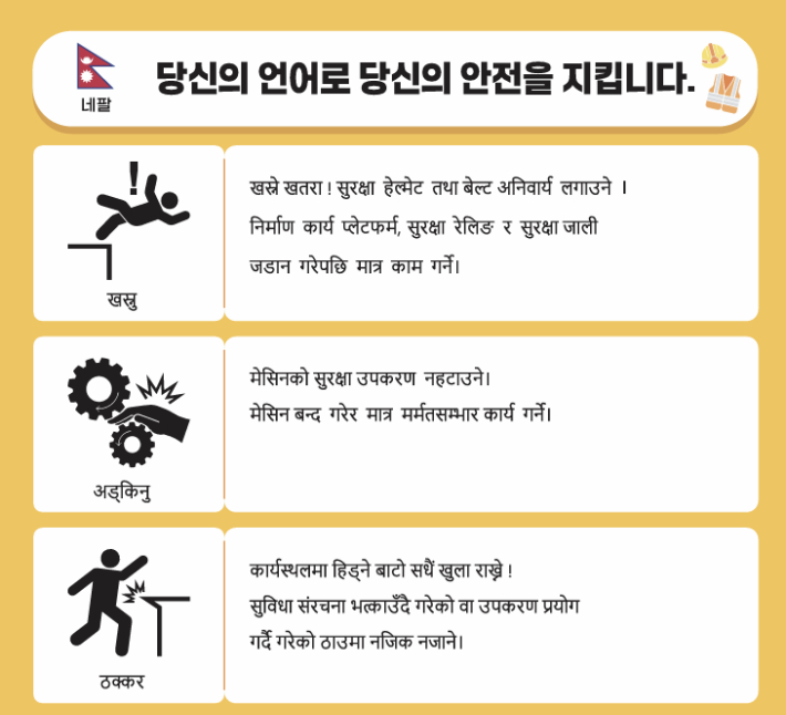 네팔어로 제작된 안전표지 일부. 국토교통부 제공