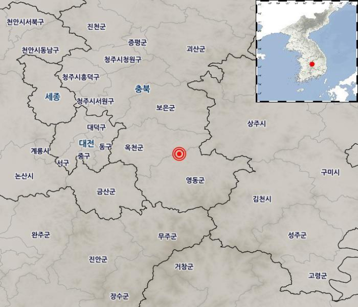 충북 옥천 지진 발생 지역. 기상청 제공