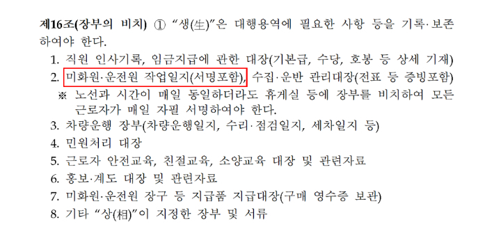 강서구청 '생활폐기물 수집·운반 대행 용역 과업지시서' 제16조에 따르면 작업 대행업체는 '미화원·운전원 작업일지(서명포함)' 등을 기록하고 보존해야 한다. 서울 강서구의회 김민석 의원 제공