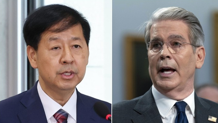 구윤철 경제부총리 겸 기획재정부 장관(왼쪽)과 스콧 베선트 미국 재무장관. 연합뉴스