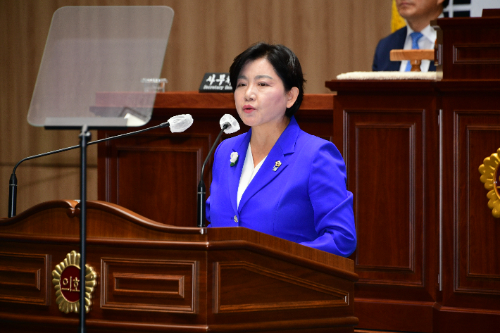 박미정 광주광역시의원 시정 질문 모습. 광주광역시의회 제공