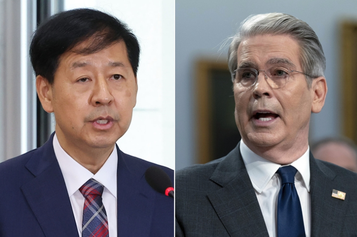 구윤철 부총리 겸 기획재정부 장관(왼쪽)과 스콧 베센트 미국 재무장관. 연합뉴스