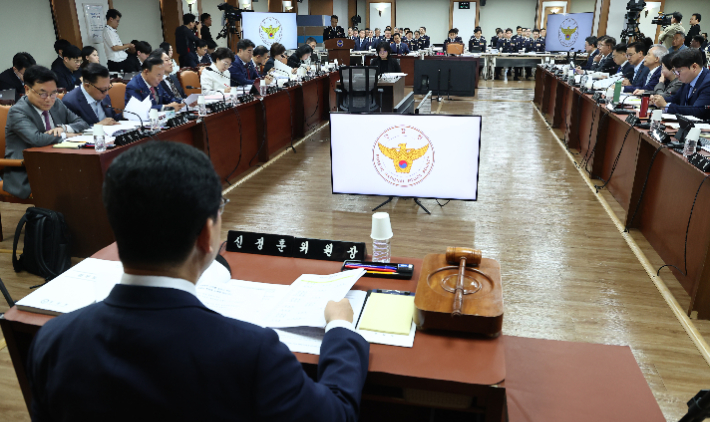 17일 서울 서대문구 경찰청에서 국회 행정안전위원회 경찰청 대상 국정감사가 열리고 있다. 연합뉴스