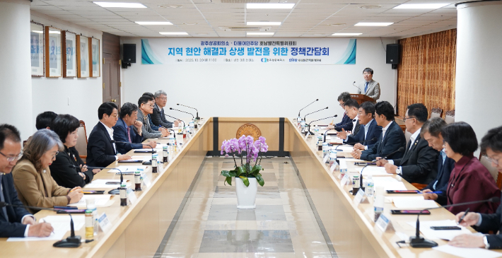 더불어민주당 호남발전특위는 20일 광주상공회의소에서 '지역 현안 논의를 위한 간담회'를 열었다. 민주당 제공