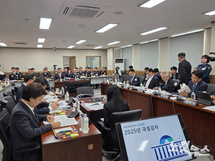 세종경찰청 국정감사 모습. 박우경 기자