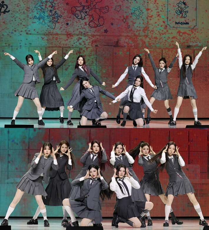 하츠투하츠가 타이틀곡 '포커스' 무대를 하는 모습. 연합뉴스