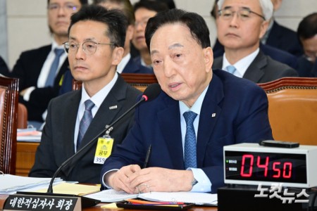 22일 서울 여의도 국회에서 열린 보건복지위원회의 한국보건산업진흥원 등에 대한 국정감사에서 김철수 대한적십자사회장이 의원 질의에 답변을 하고 있다.