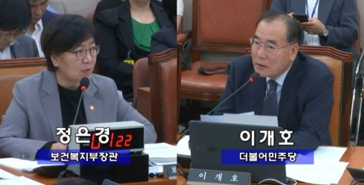 이개호 의원이 정은경 보건복지부 장관을 상대로 국정감사 질의를 하고 있다. 이 의원실 제공