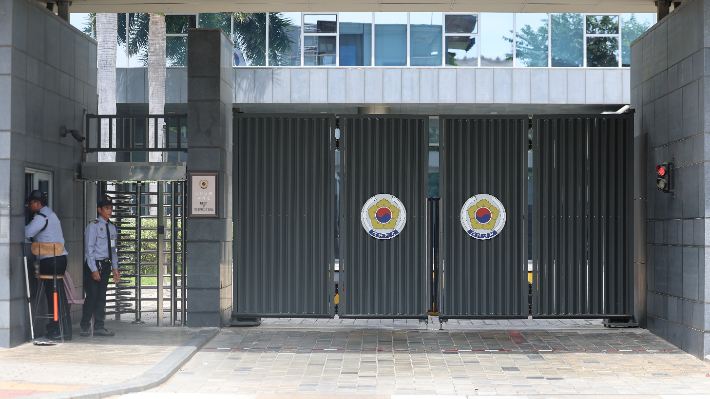 21일(현지시간) 프놈펜에 위치한 주캄보디아 대사관. 연합뉴스