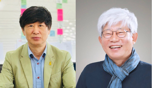 왼쪽부터 강창수 전 전교조 충북지부장, 김성근 전 충북 부교육감. 충북 민주진보 교육감 단일후보 추진위원회 제공