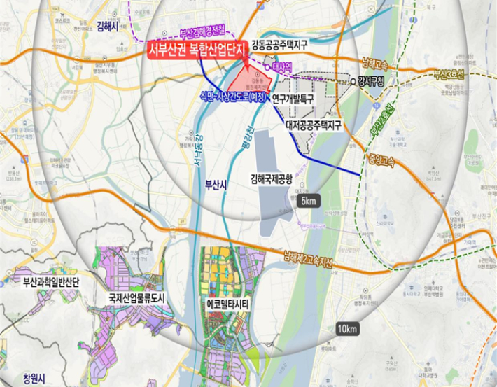 서부산권 복합단업단지 예정지 일원 그린벨트가 해제됐다. 부산시 제공