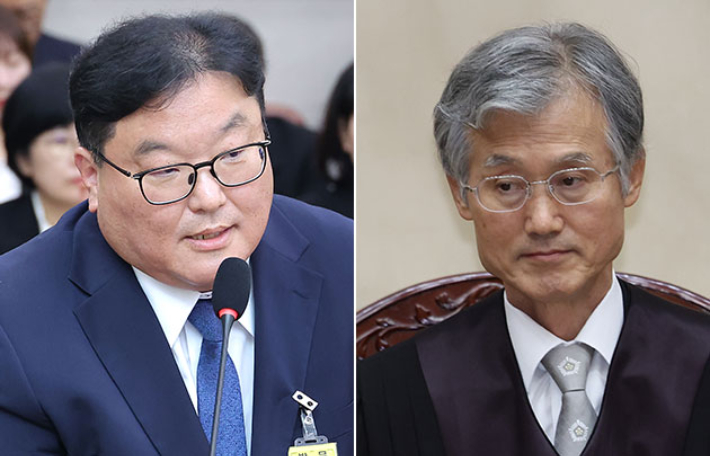 엄희준 전 인천지검 부천지청장(왼쪽)과 조희대 대법원장. 연합뉴스