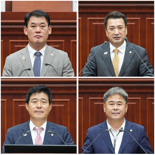 박광호·최재필·최영기·오상도 의원이 5분 자유발언을 하고 있다. 경주시의회 제공