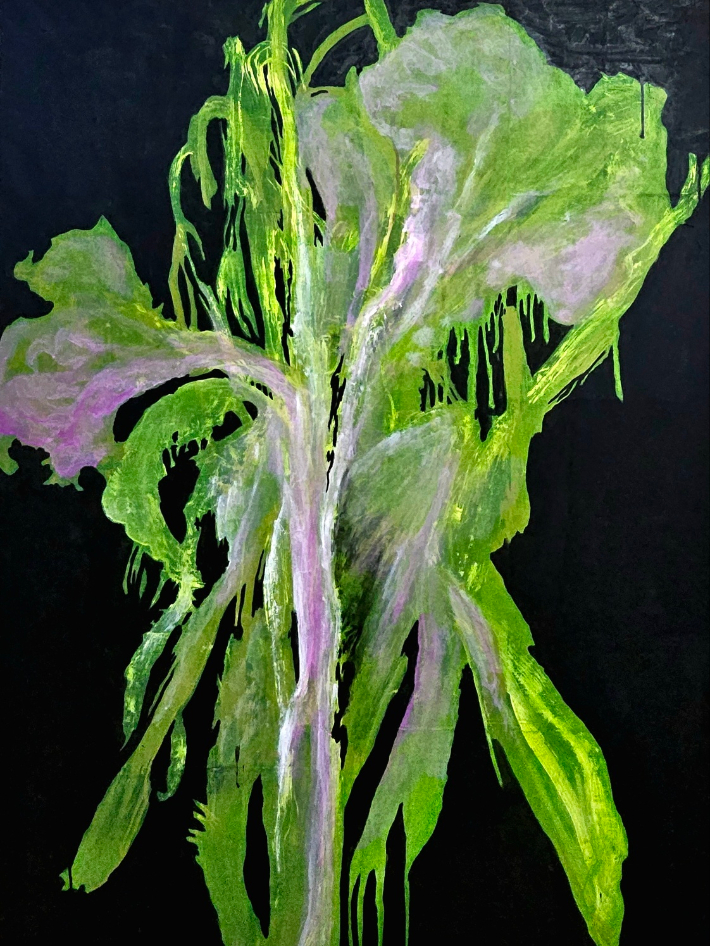 홍효, '멈춘 시선', 장지에 혼합재료, 130.3x97cm(2025). 작가 제공