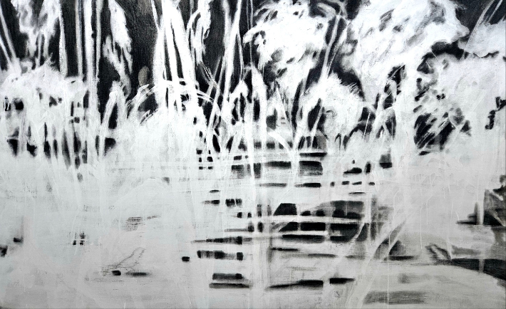 홍효, '멈춘 시선', 캔버스에 혼합재료, 130.3x193.9cm(2025). 작가 제공