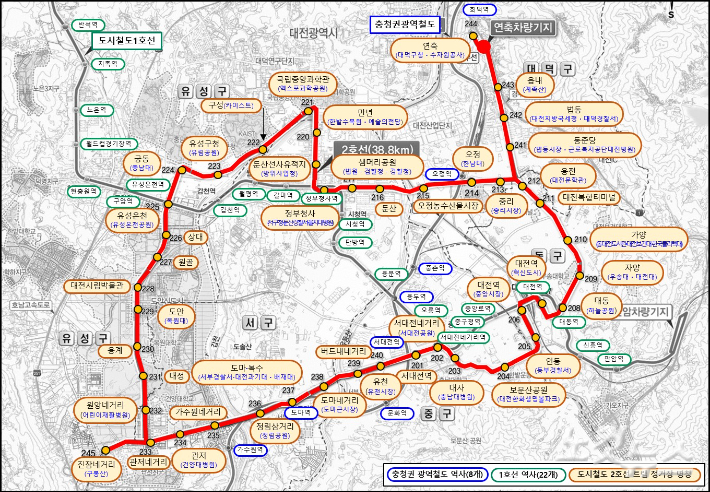 대전 도시철도 2호선 트램 45곳 정거장 이름 확정. 대전시 제공