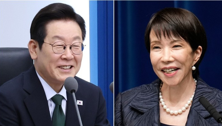 이재명 대통령(왼쪽)과 다카이치 사나에 일본 총리. 연합뉴스