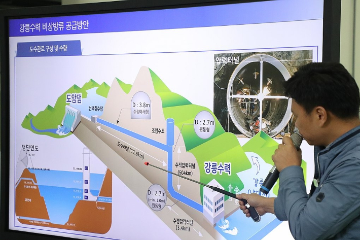 평창 도암댐 방류 계획 설명하는 조상범 강릉수력발전소장. 연합뉴스