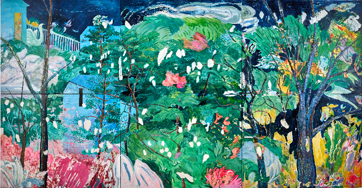 김은정, '부리 물고기 뿌리', 나무에 배접된 종이에 유채,한지, 182x350.4cm(2024). 학고재 제공