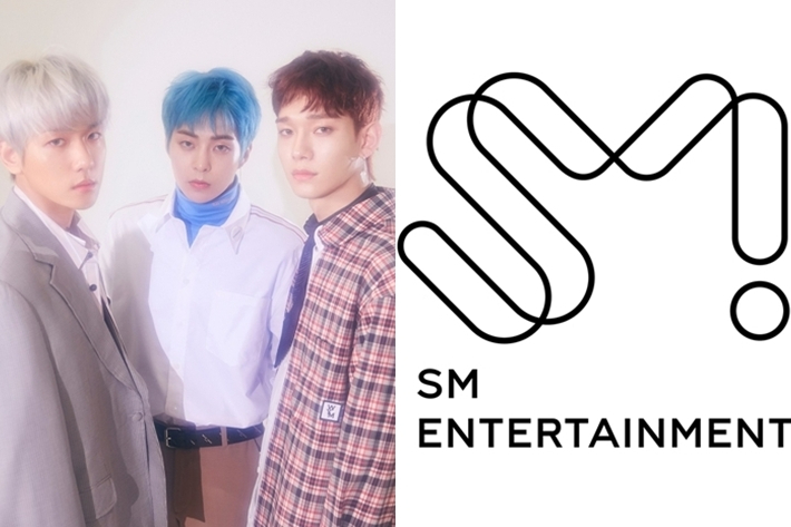 왼쪽부터 첸백시, SM엔터테인먼트 로고. SM엔터테인먼트 제공
