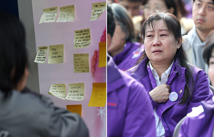 "기억할게"…이태원 골목, 추모의 포스트잇과 자리 지킨 시민들