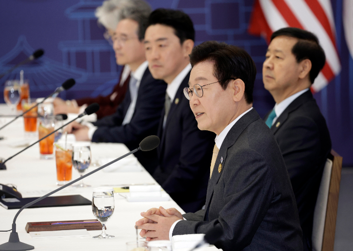 이재명 대통령이 29일 경북 경주박물관에서 열린 한미 정상회담에서 발언하고 있다. 연합뉴스