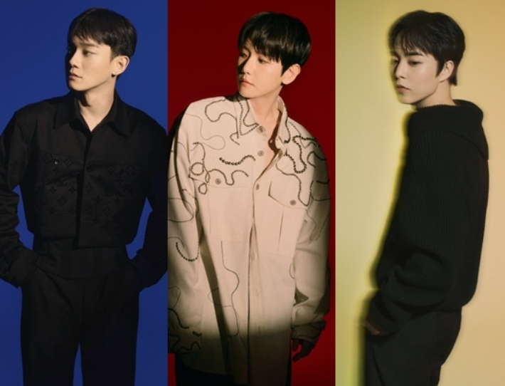 왼쪽부터 첸, 백현, 시우민. INB100 공식 트위터