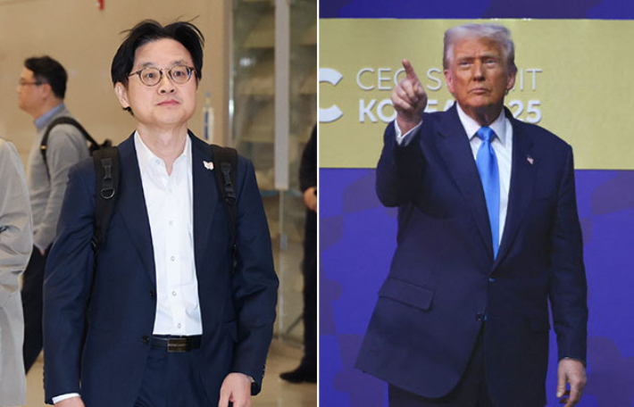 김정관 산업통상부 장관(왼쪽)과 도널드 트럼프 미국 대통령. 연합뉴스