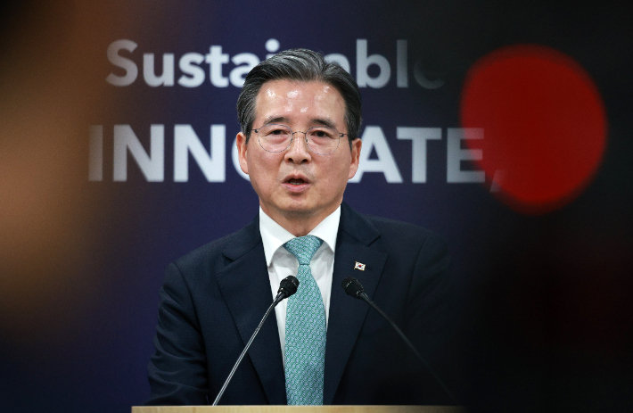 김용범 정책실장이 29일 경북 경주 APEC 미디어센터에서 한미 정상회담 관련 브리핑을 하고 있다. 연합뉴스